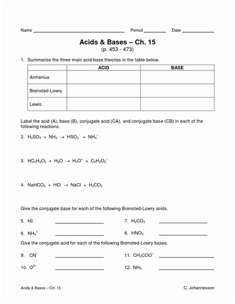 acids and bases worksheet answers fill in the blank